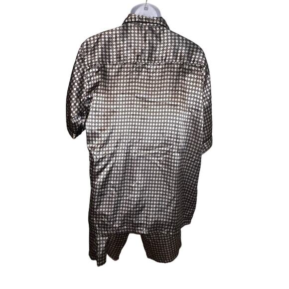 Robert Louis, Lg, silk blend 2-piece button front short sleeve argyly pajamas,  - Picture 5 of 8